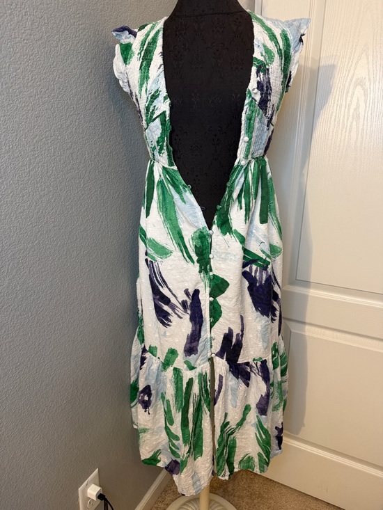 Anthropologie The Peregrine Midi Dress Cotton Watercolor Size XXS - Picture 3 of 10